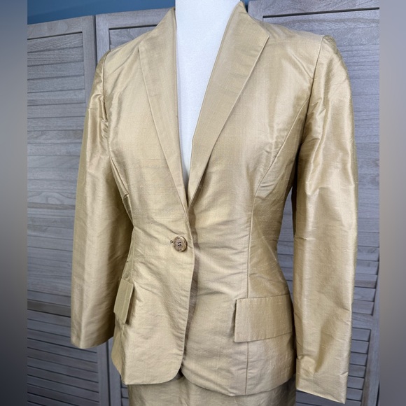 CUSTOM MADE BY DOROTHEA Vintage 60's 100% Silk Skirt Suit Golden Beige-Small - Picture 2 of 5